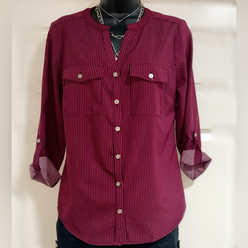 Women’s pink and black button down shirt.  Size S
